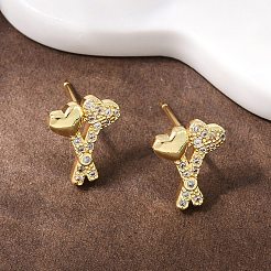 Brass Micro Pave Clear Cubic Zirconia Heart Stud Earrings&nbsp;EJEW-F400-28C-G