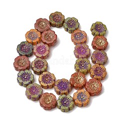 塗装ガラスビーズ連売り  ゴールドライン入り  花  カラフル  14~15x5.5~6mm  穴：1.1mm  約25個/連  13.78''（35センチメートル）&nbsp;GLAA-Z021-15A