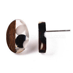 レジン＆ウォールナットウッドスタッドピアスのパーツ  304ステンレスピン付き  オーバル  ブラック  15x10mm  穴：1.8mm  ピン：0.7mm&nbsp;MAK-N032-004A-E01