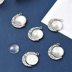 DIYのブランクペンダント作成キット  月の形の合金ペンダントカボションセッティングを含む  ガラスカボション  プラチナ  10個/箱&nbsp;DIY-FS0005-38
