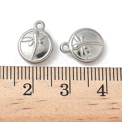 304ステンレススチールチャーム  トンボチャーム付きフラットラウンド  変色防止  ステンレス鋼色  12.5x10x4mm  穴：1.2mm&nbsp;STAS-F320-08P