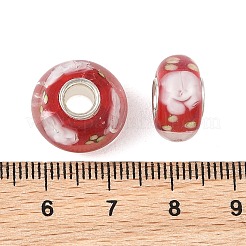 ランプワークと真鍮芯のヨーロピアンビーズ  大穴ビーズ  花とロンデル  ファイヤーブリック  15x7.5mm  穴：4mm&nbsp;LAMP-P019-01P-31