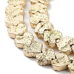 電気メッキされた天然溶岩岩ビーズ連売り  ハート  ライトゴールドメッキ  7.5~8.5x8.5~9x3mm  穴：1mm  約56個/連  15.94''（40.5センチメートル）&nbsp;G-H303-A09-LG