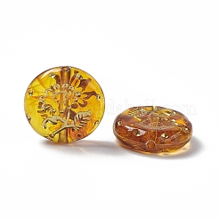 ゴールドライン入りアクリルビーズ  花付きフラットラウンド  ペルー  18x5.5mm  穴：1.8mm  399個/ 500g&nbsp;OACR-H019-07