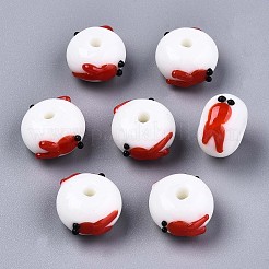 手作りのでこぼこランプワークビーズ  金魚のそろばん  レッド  14~15x12~13x8~9mm  穴：2mm&nbsp;LS-LAMP-S194-004D