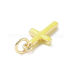 本物の 18k 金メッキ環境に優しいラック メッキ真鍮エナメル ペンダント  長持ちメッキ  丸カン付き  鉛フリー＆カドミウムフリー  クロスチャーム  きいろ  15x8x3mm  穴：3.4mm&nbsp;KK-F845-40G-06