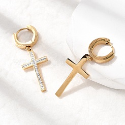 Cross 304 Stainless Steel Polymer Clay Rhinestones Hoop Earrings&nbsp;EJEW-G453-11G-02