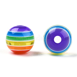 クリア縞柄樹脂ビーズ  ラウンド  カラフル  8mm  穴：1.8~2mm&nbsp;RESI-S345-8mm-10A