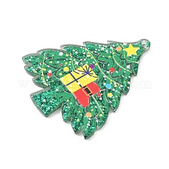 クリスマスアクリルパーツ  グリッターパウダー付き  クリスマスツリー  47.5x40x2.5mm  穴：1.6mm&nbsp;OACR-D317-01C