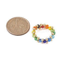 ガラスシードと真鍮ビーズの指輪  女性のための銅線巻きジュエリー  カラフル  8.5mm  内径：18mm&nbsp;RJEW-JR00687