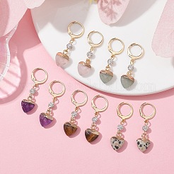 Heart Natural Mixed Gemstone Dangle Leverback Earrings&nbsp;EJEW-JE05470