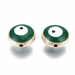 合金エナメルビーズ  ナザールボンジュウ  濃い緑  10x5mm  穴：1mm&nbsp;LS-ENAM-WH0047-14B-10mm