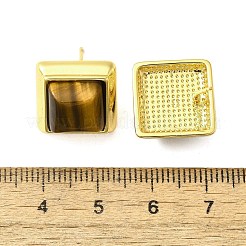 真鍮タイガーアイスタッドピアス  18KGP本金メッキ  フラットラウンド  15x15x20mm&nbsp;EJEW-B120-05G-07