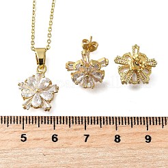 Flower Brass Micro Pave Clear Cubic Zirconia Stud Earrings & Pendant Necklaces Sets&nbsp;SJEW-Z002-04G