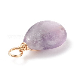 天然石ミックスストーンペンダント  ゴールデントーンの銅線でツイスト  ティアドロップ  25x13x7mm  穴：3.9mm&nbsp;PALLOY-JF01621