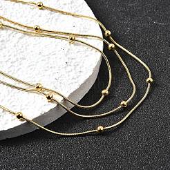304 Stainless Steel Ball Snake Chain 3 Layer Necklaces for Women&nbsp;NJEW-V012-04G