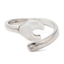 Natural Shell Spanner Open Cuff Ring with Cubic Zirconia&nbsp;RJEW-G288-07P
