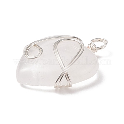 天然石クオーツクリスタルペンダント  ロッククリスタルペンダント  シルバートーンの銅線を巻いた  ハート  39~41x30~30.5x8.5~9.5mm  穴：4~4.2mm&nbsp;PALLOY-JF01663-06