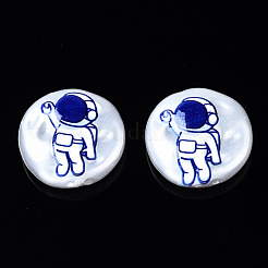 3dプリントABSプラスチックイミテーションパールビーズ  宇宙飛行士とのフラットラウンド  ブルー  18x5.5mm  穴：0.8~1.2mm&nbsp;KY-S168-011