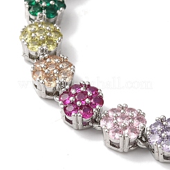 Rack Plating Brass Pave Cubic Zirconia Flower Link Necklaces for Women&nbsp;NJEW-B108-01P-03