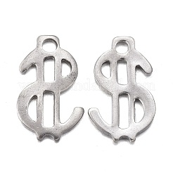 変色しない201ステンレススチールチャーム  レーザー切断  ドル記号  ステンレス鋼色  11.5x7x0.8mm  穴：1.4mm&nbsp;STAS-F255-038P