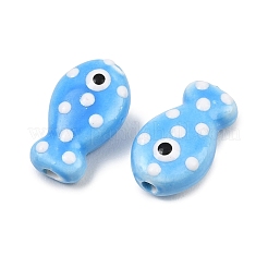 手作りの陶器ビーズ  手描きの陶器ビーズ  魚  ファミーユは磁器バラ  空色  19x11~12x7.5~8mm  穴：2mm&nbsp;PORC-B009-03I