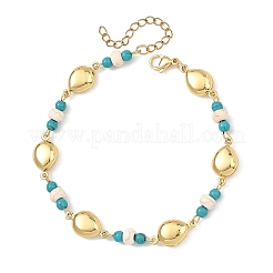 Ocean Dyed Synthetic Turquoise Beads & 304 Stainless Steel Link Chain Anklets&nbsp;GG-AJEW-AN00833-01