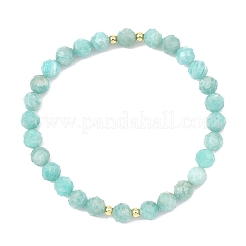 Natural Amazonite & Brass Beads Stretch Bracelets for Women Men&nbsp;BJEW-JB13795