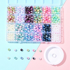 DIY ラウンドレインボー ABS プラスチック模造真珠ビーズブレスレット作成キット  ミックスカラー  7.5~8x7~7.5mm  穴：1.6~2.3mm  12色  25個/カラー  300pc&nbsp;DIY-FS0007-71