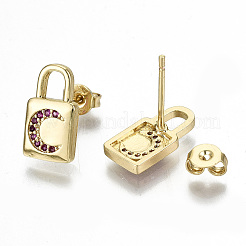 Brass Micro Pave Cubic Zirconia Padlock Stud Earrings&nbsp;EJEW-N011-27-NF