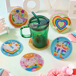 DIY Diamond Painting Rainbow Theme Cup Mat Kits&nbsp;DIAM-TAC0001-02