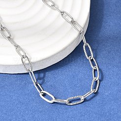 4mm 201ステンレススチールテクスチャードペーパークリップチェーンネックレス（ユニセックス）  変色しない  ステンレス鋼色  21.93インチ（55.7cm）&nbsp;NJEW-K302-25P