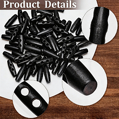 天然木ボタン30個  ホーントグルボタン  2穴  アクセサリー縫製用  ブラック  30x10mm  穴：5mm&nbsp;FIND-GF0009-92C