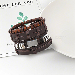 1Pc Cowhide & Imitation Leather Cord Knitted Multi-strand Bracelets&nbsp;AJEW-GF0011-50F