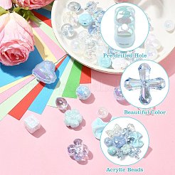不透明なアクリルビーズ  混合図形  ライトシアン  11~25x11.8~31.5x9~17.5mm  穴：1.9~3mm  約40個/100g&nbsp;OACR-CJC0007-09