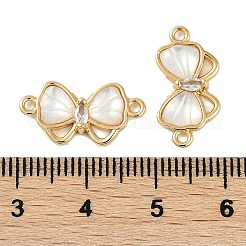 Brass Clear Cubic Zirconia Pave Natural Shell Bowknot Connector Charms&nbsp;KK-P283-06G