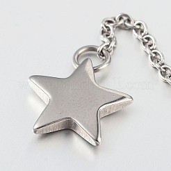 変色しないステンレススチールのスターペンダントネックレス  アズキチェーンとカニカン付き  ステンレス鋼色  19.2インチ（49cm）&nbsp;NJEW-JN01294