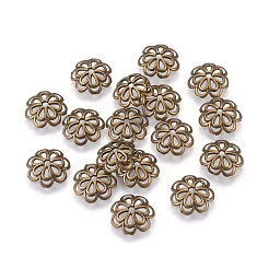 合金ファンシービーズキャップ  カドミウムフリーと鉛フリー＆ニッケルフリー  花  アンティークブロンズ  14x4mm  穴：2mm&nbsp;PALLOY-00791-AB-NR