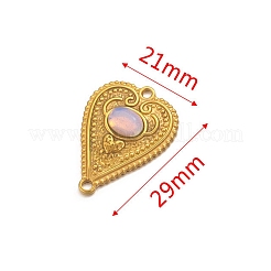 ステンレススチール パヴェ オパライト ピーチ ハート コネクター チャーム  ゴールドカラー  29x21mm&nbsp;PW-WG0EEB2-01
