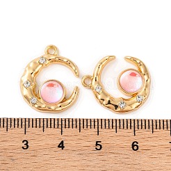 合金クリスタルラインストーンペンダント  ムーンチャーム  ピンク  17x16x4mm  穴：1.6mm&nbsp;ALRI-M021-08E