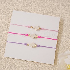 3Pcs Dyed Synthetic White Turquoise & Brass Beaded Braided Bead Bracelets&nbsp;QB7029-13