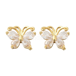 Butterfly Brass Micro Pave Clear Cubic Zirconia Stud Earrings&nbsp;EJEW-U064-01G