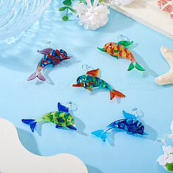 5個 5色 ハンドメイド ランプワーク ビッグペンダント  イルカのチャーム  ミックスカラー  54~56x65~68x15~16.5mm  穴：5~6x6~7mm  1pc /カラー&nbsp;LAMP-TA0001-72