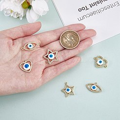 DIYジュエリー作りの発見キット  スター＆ハート＆ホースアイブラスマイクロパヴェクリアキュービックジルコニアペンダント＆リンクコネクターを含む  邪悪なアイ模様  ゴールドカラー  11.5~19.5x17~25x4~5mm  穴：1.6~3.5mm  6個/箱&nbsp;DIY-SZ0008-80