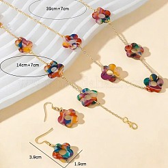 花の合金とアクリルのジュエリーセット  ブレスレット＆イヤリング＆ネックレス  カラフル  390mm&nbsp;FS-WG36751-01