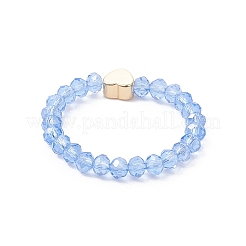 女性用電気メッキガラスビーズ指輪  ハート  ミックスカラー  5mm  内径：18mm&nbsp;RJEW-JR00941