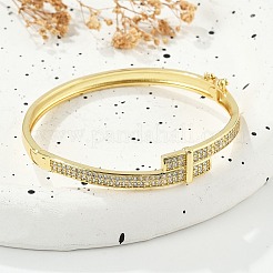 Brass Micro Pave Clear Cubic Zirconia Hinged Bangles for Women&nbsp;BJEW-K274-05G