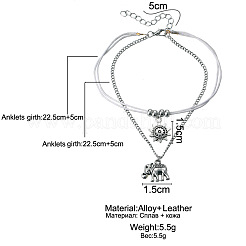 Sun & Elephant Alloy Charm Waxed Cord Double Layer Anklets for Women&nbsp;FS-WG1794C-01