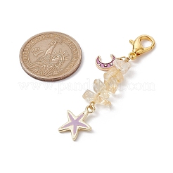 ヒトデと月の合金エナメルペンダント装飾  天然シトリンチップビーズとカニカンチャーム  ミックスカラー  63mm&nbsp;HJEW-JM01635