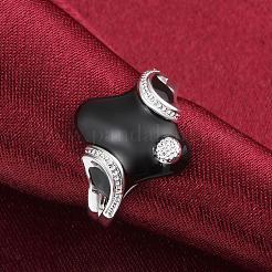 ファッショナブルな真鍮エナメル菱形の指輪  ブラック  銀  サイズ8  18.1mm&nbsp;RJEW-BB07415-8